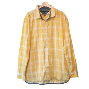 Mens Tommy Hilfiger Yellow check button up long sleeve shirt. XXL Custom fit.
